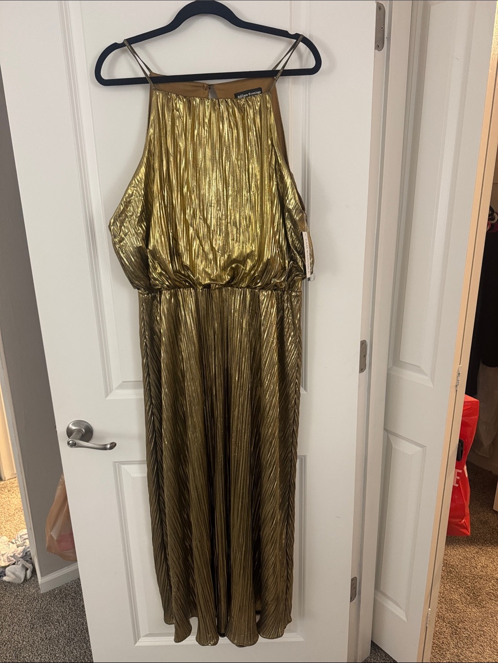 Metallic Gold Pleated Halter Jumpsuit